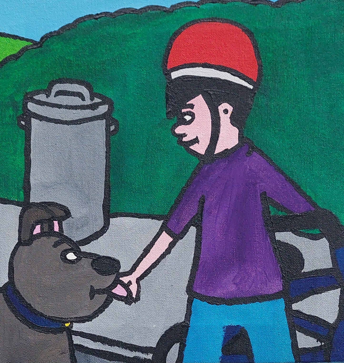 Dog licking boy's hand 30x 30cm